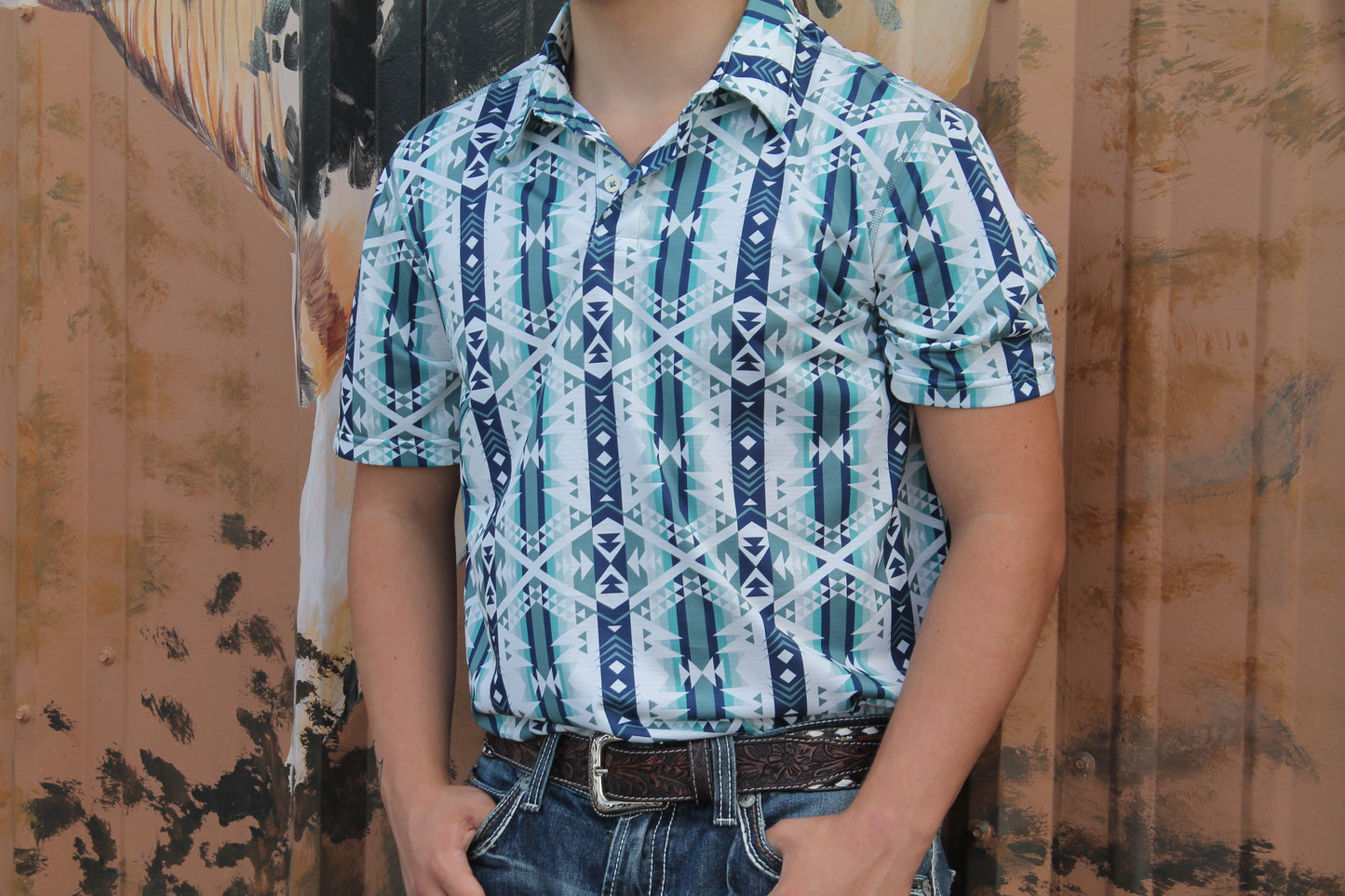 Men’s Wrangler Blue Aztec Polo