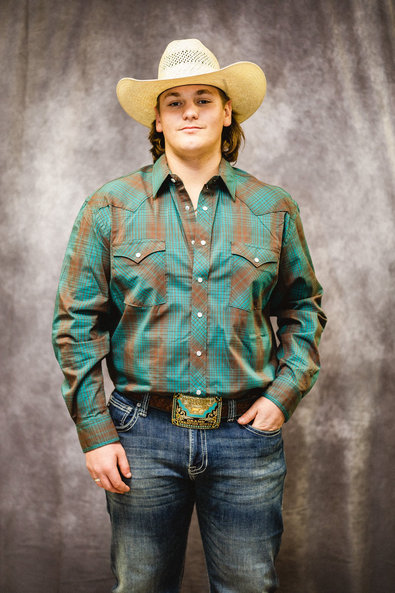 Rock & Roll Men's Brown/Turquoise Plaid Pearlsnap