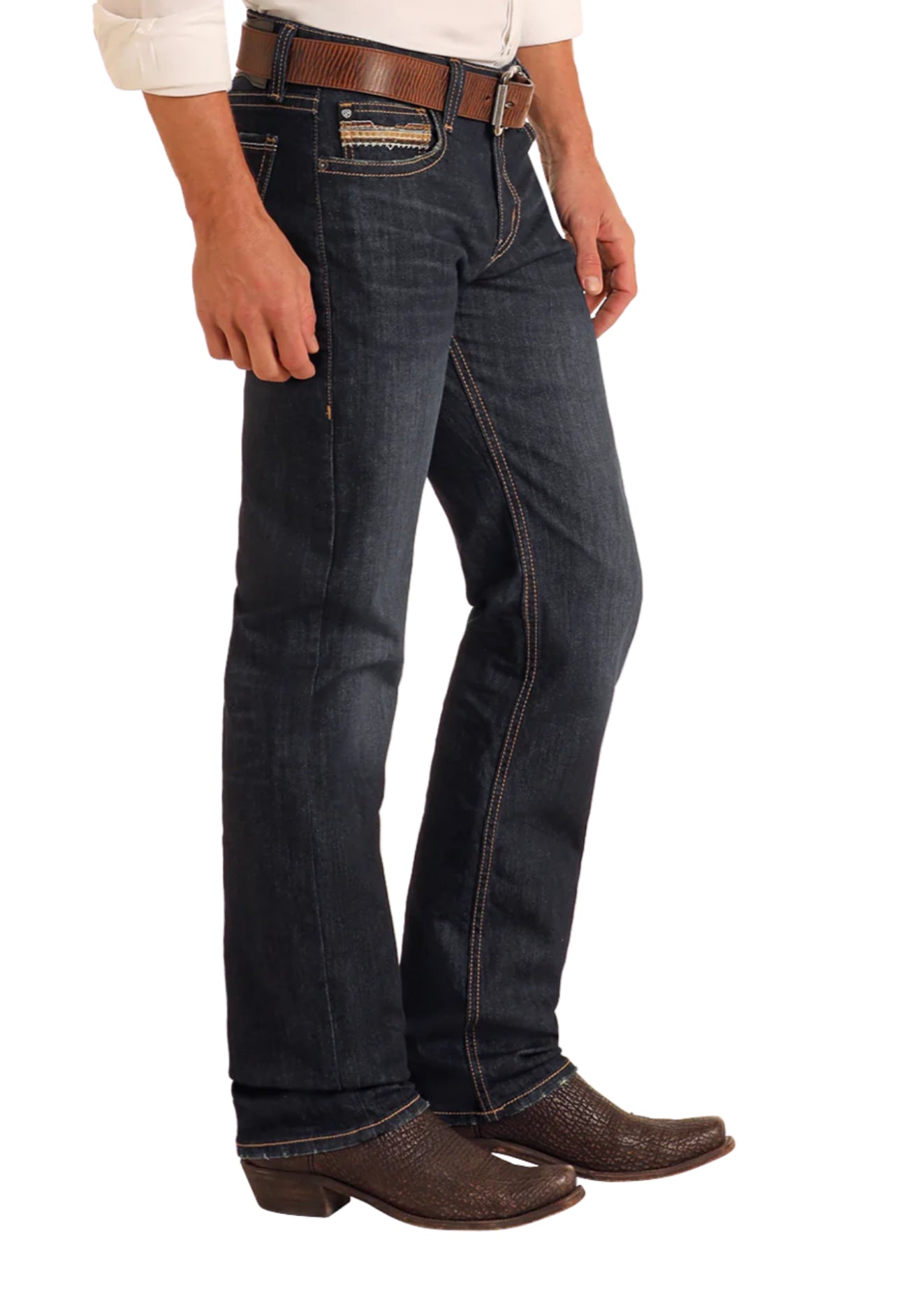 Rock&Roll Denim Tri Color Emb Revolver Straight Jeans - Dark Vintage