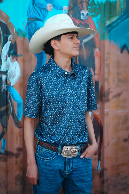 Men's Panhandle Black Western Print Slim Performance Polo Shirt