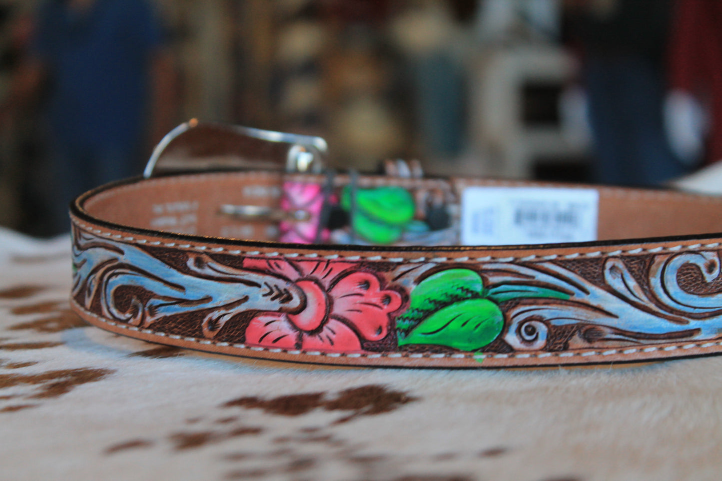 Angel Ranch Kids Belt - Leather Floral Tooled, Hand Painted