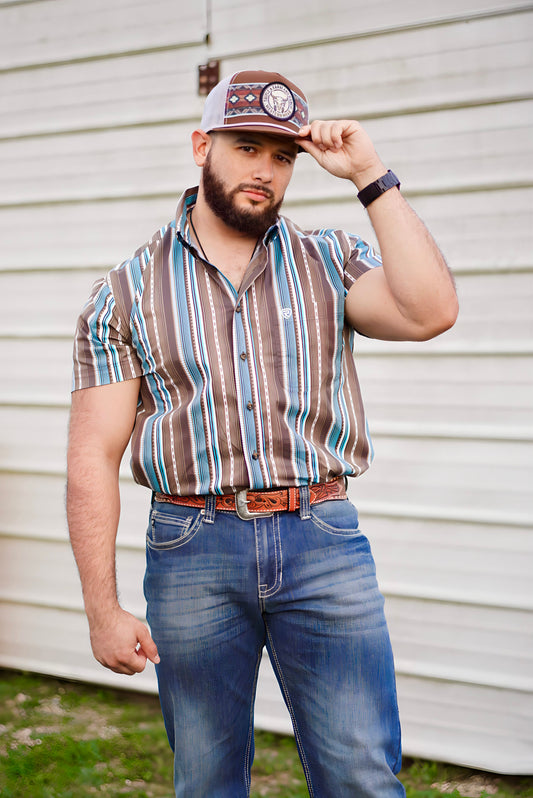 Rock & Roll Denim Brown/Blue Striped Short Sleeve