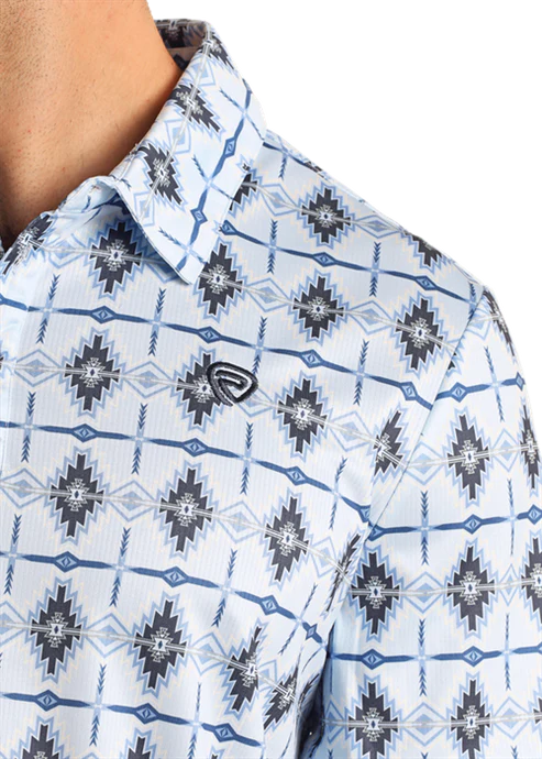 Rock&Roll Denim Aztec Polo- Baby Blue