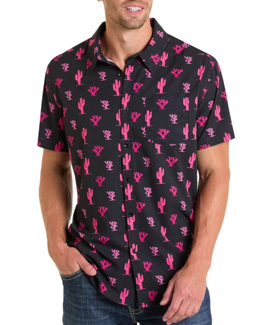 Rock&Roll Denim Tek S/S Button-Up - Black/Pink