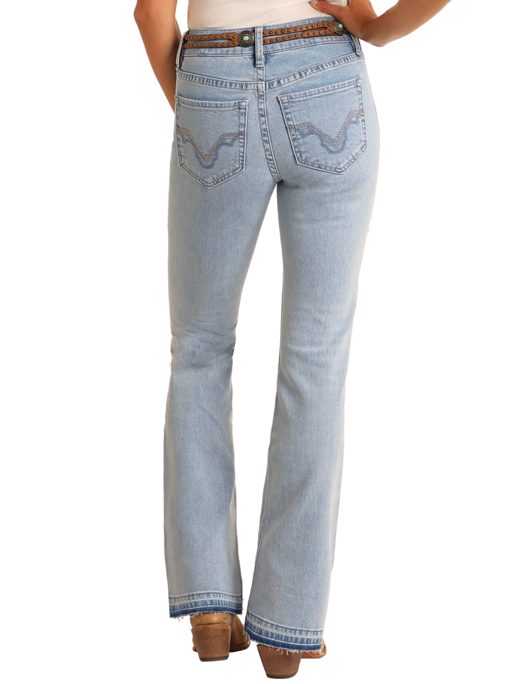 R&R Women's Distressed High Rise Gia Jeans- Bootcut