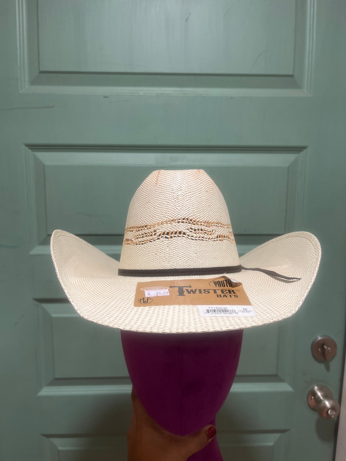 Twister Bangora 4" Brim Ivory And Tan Open Crown Youth Straw Hat