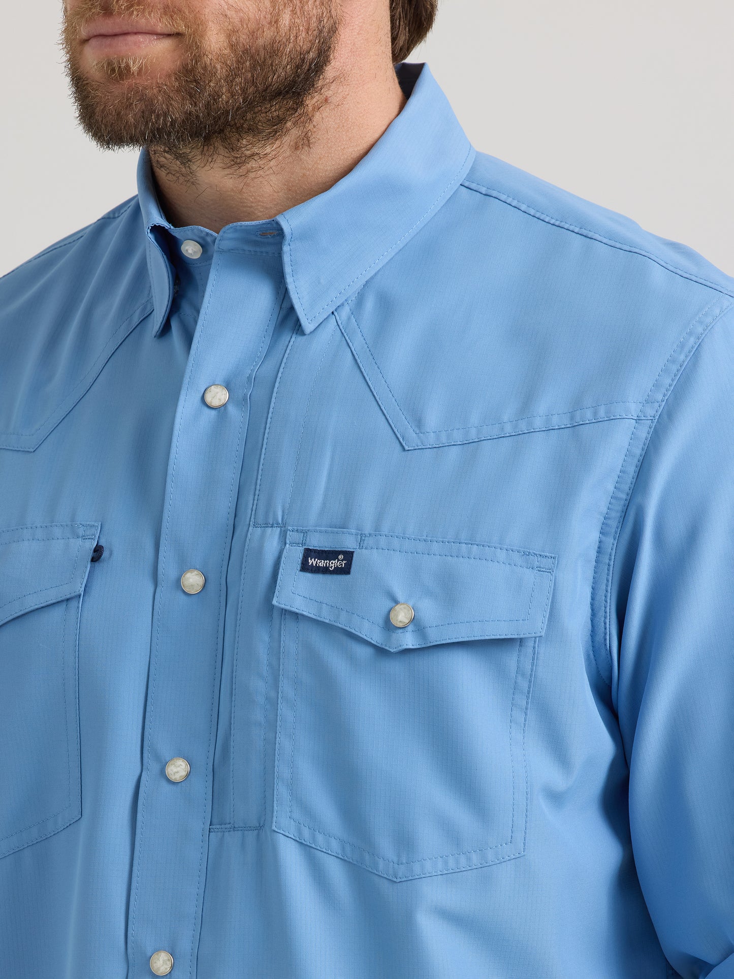 Wrangler Men's Performance Pearl Snap- Periwinkle Blue