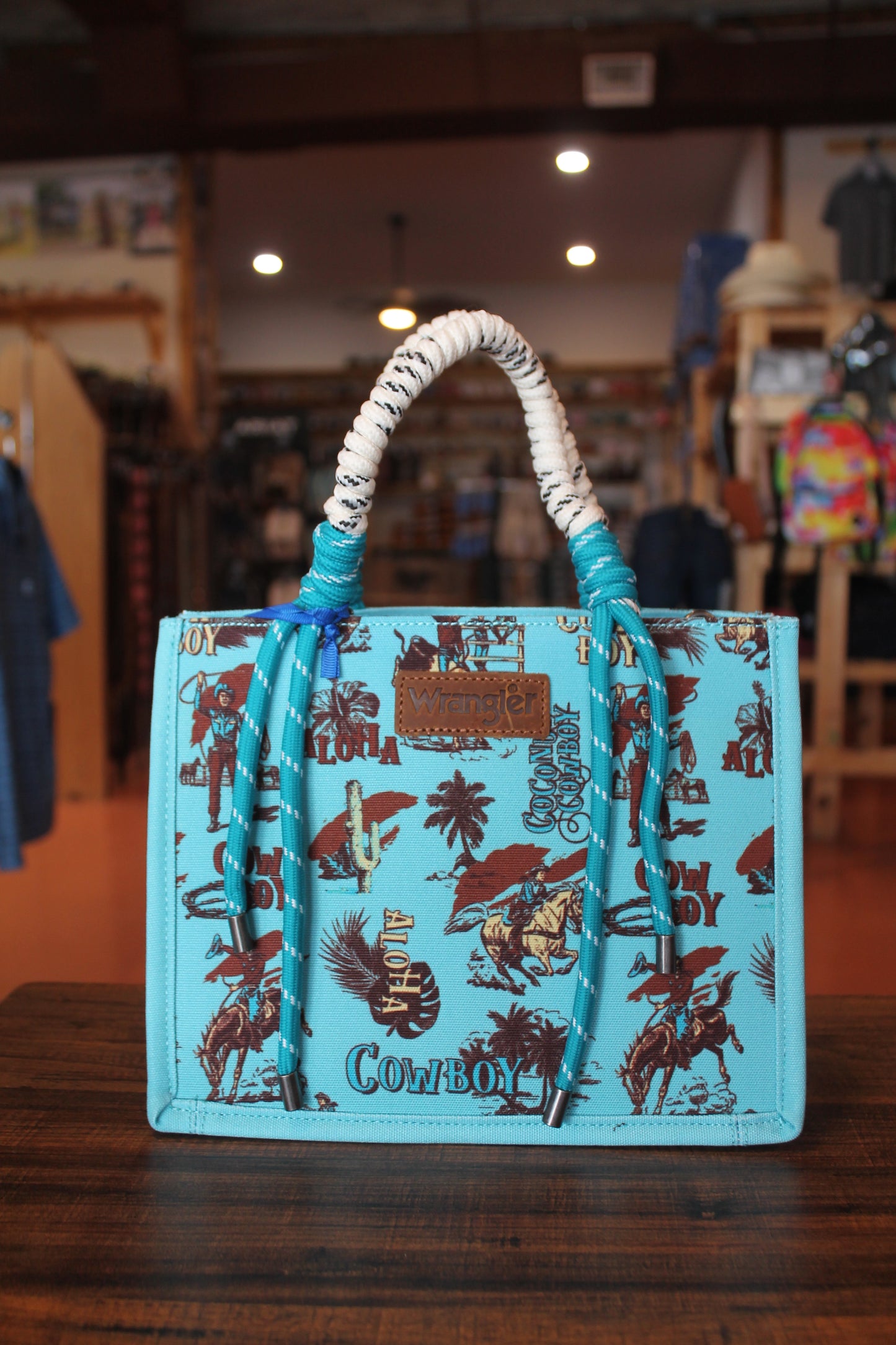 Wrangler Cowboy Print Tote/Crossbody - Turquoise