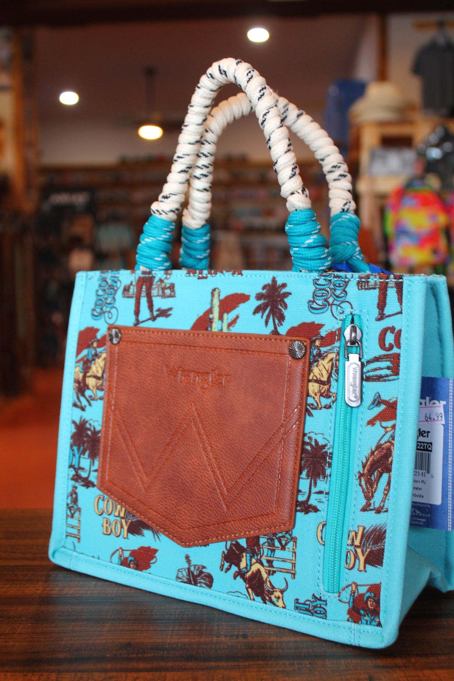 Wrangler Cowboy Print Tote/Crossbody - Turquoise