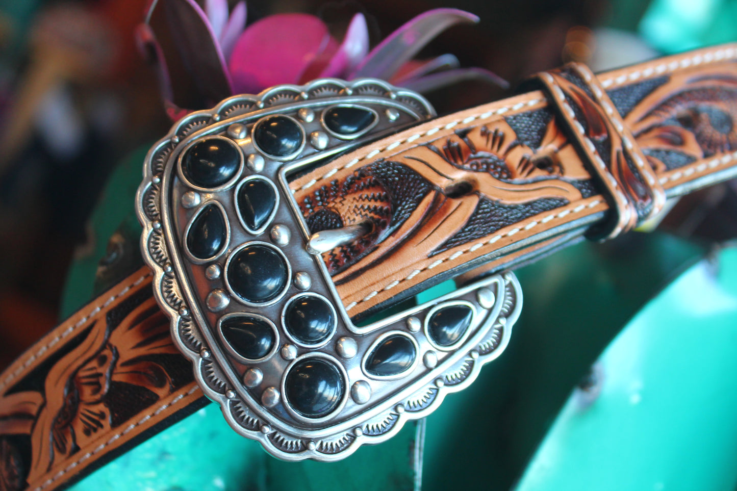 Women’s Black Sparkle Tooled Belt