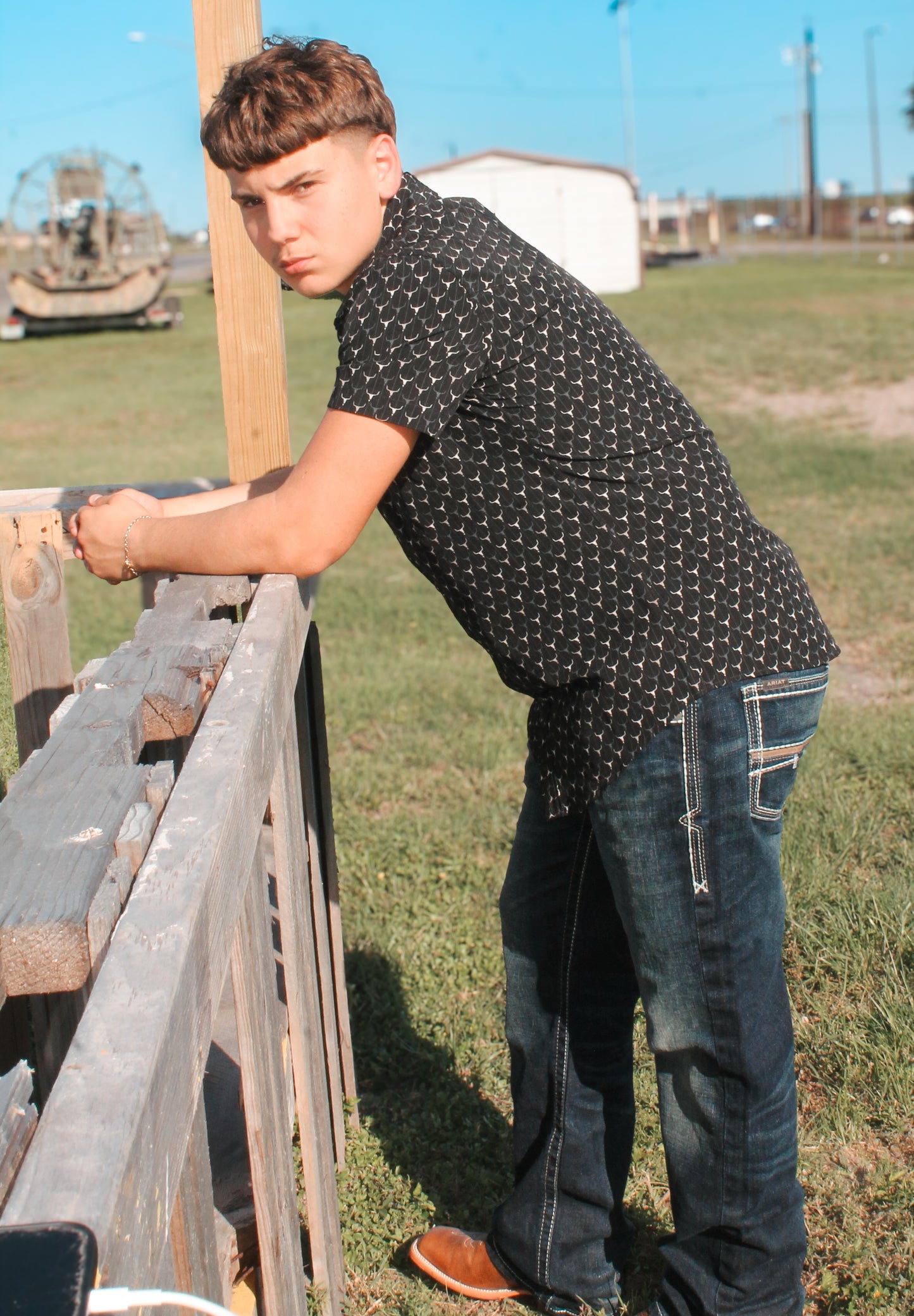 R&R Longhorn Woven Snap SS