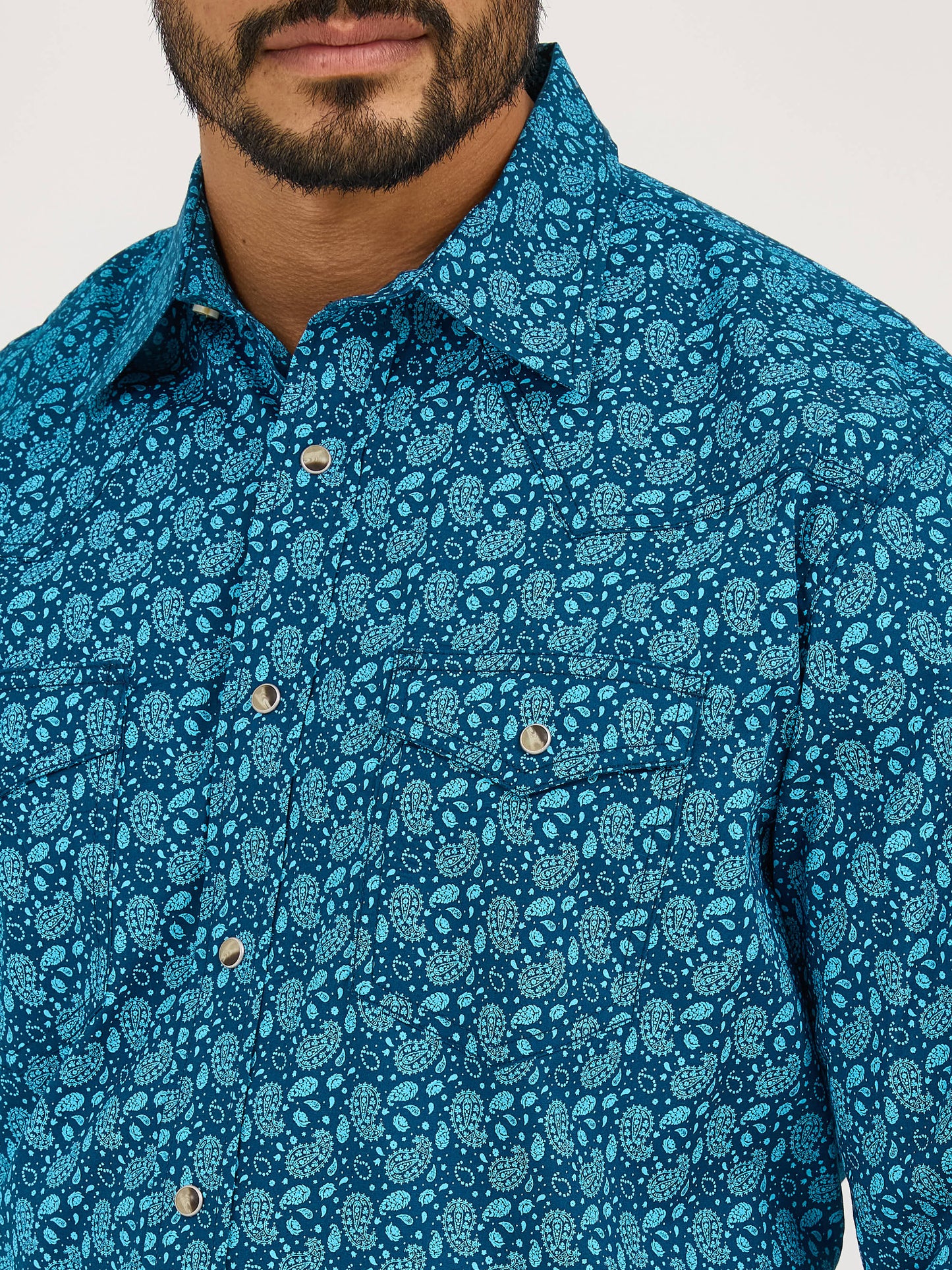Wrangler Men’s Snap Blue On Blue Leaf