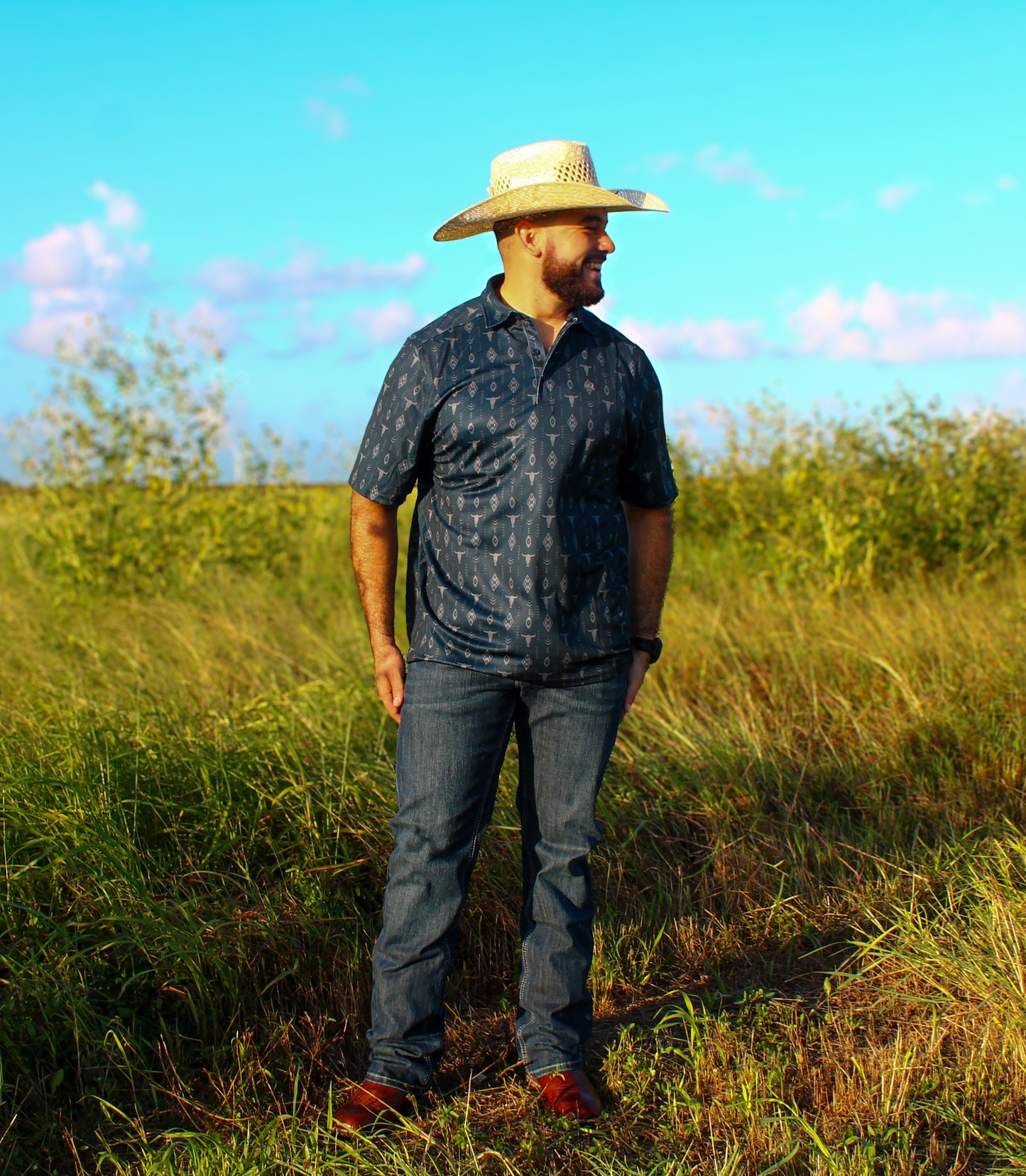 Men’s Cinch Navy Bull Skull ArenaFlex Polo