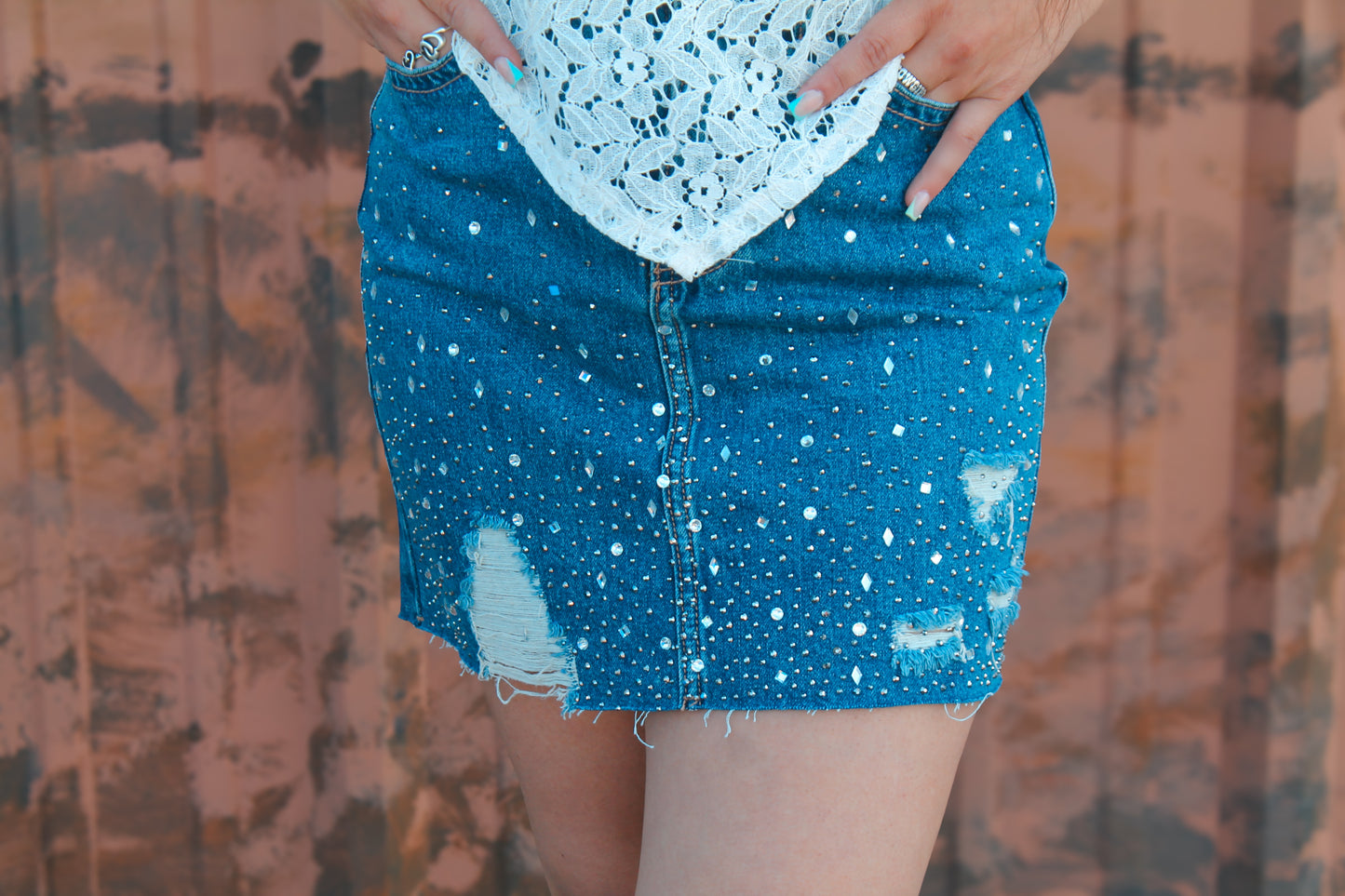 R&R Maisy Denim Studded Skirt