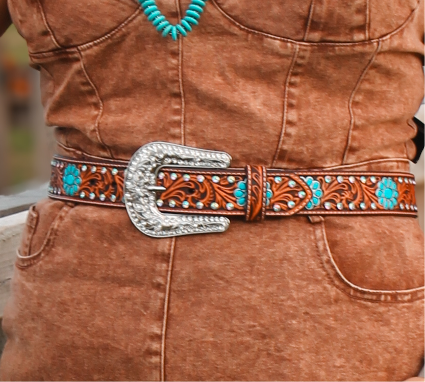 Women’s Tooled Bedazzled Belt