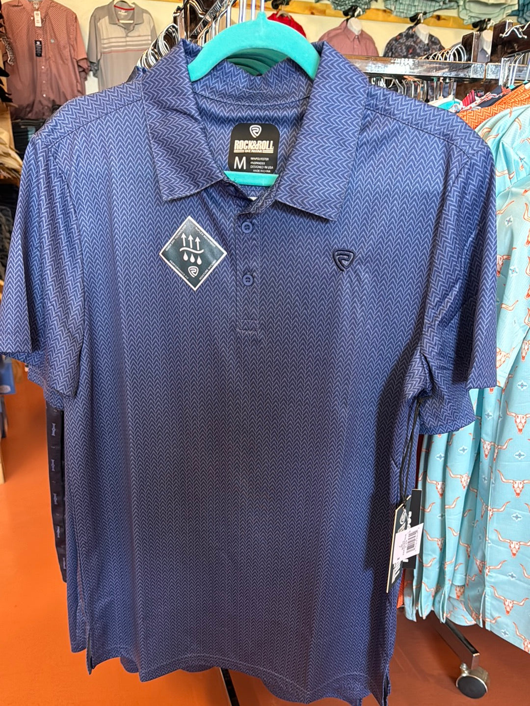R&R Blue Microprint Polo