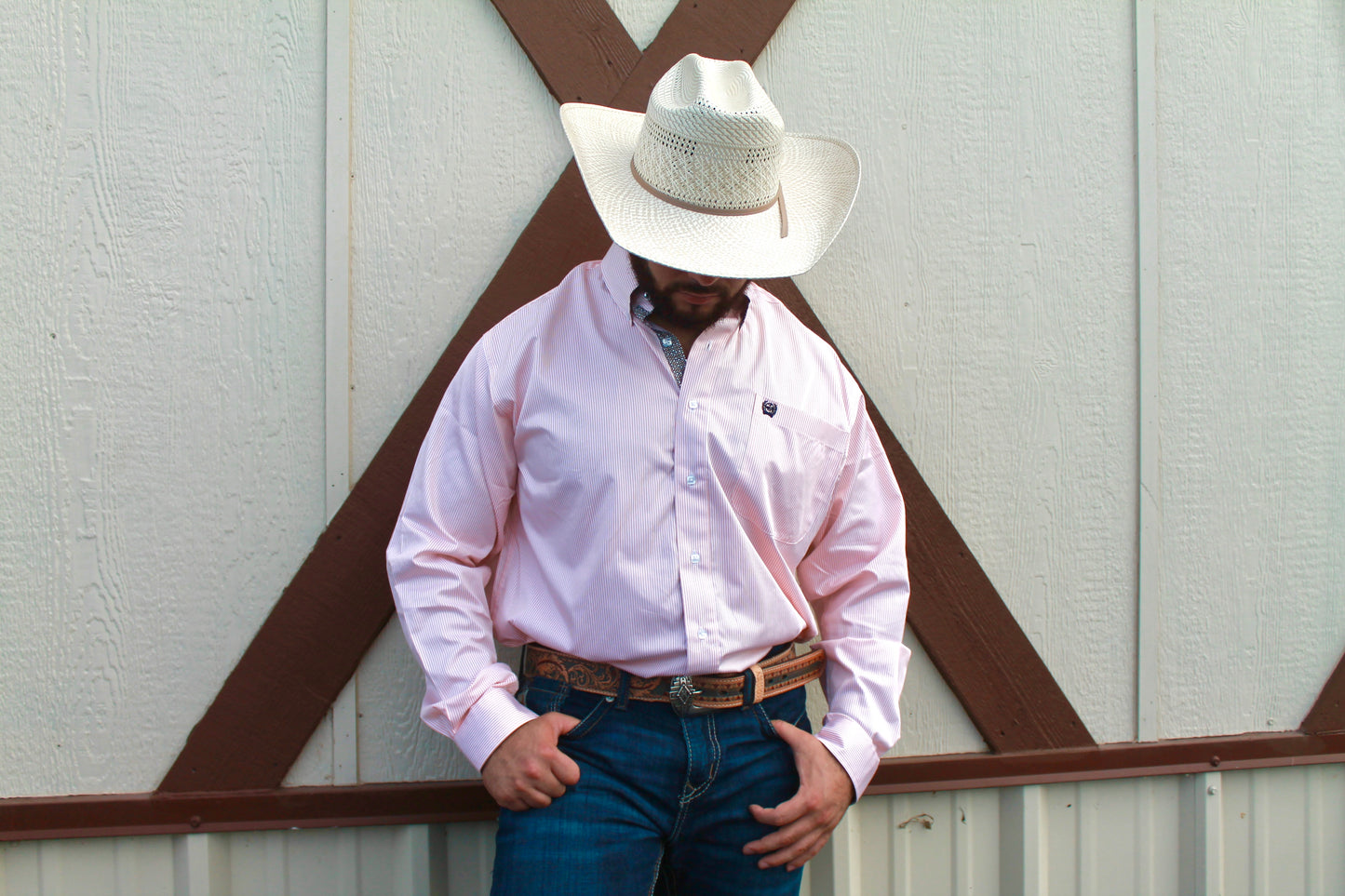 Cinch Men's Coral Stripe L/s Button-up