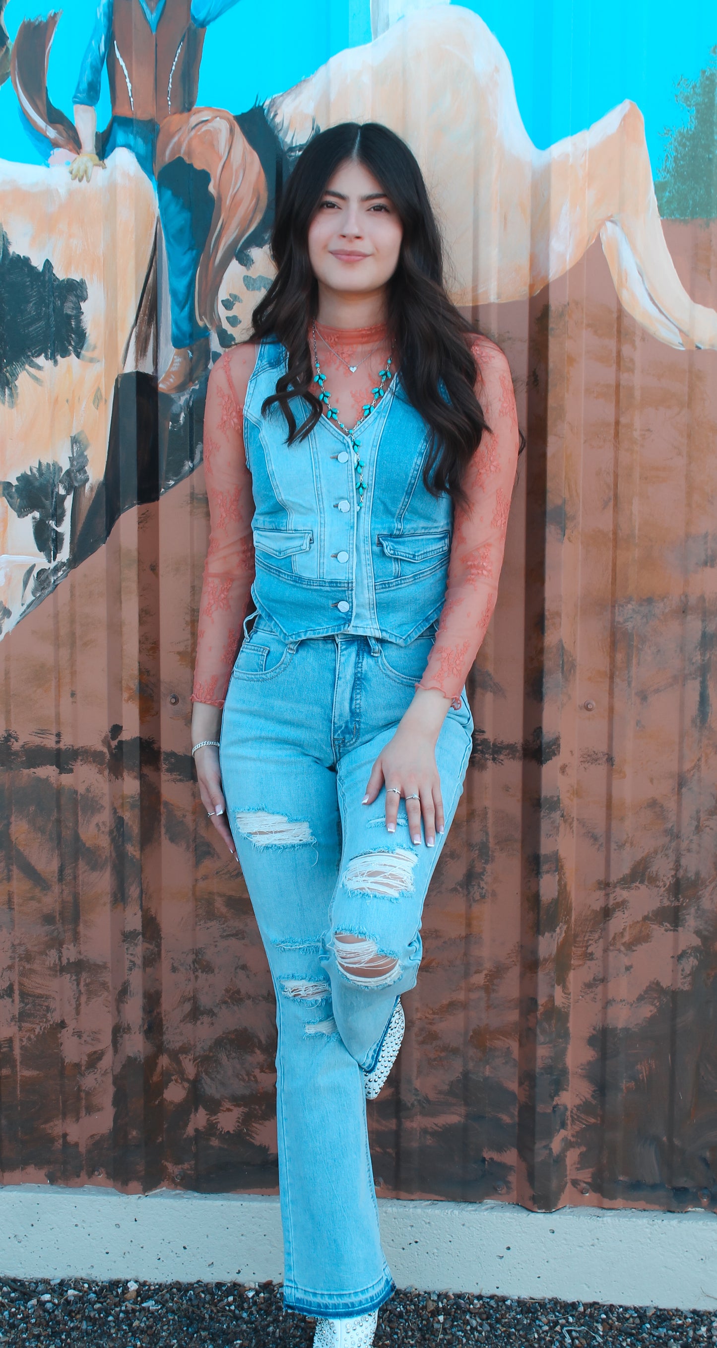 R&R Women's Distressed High Rise Gia Jeans- Bootcut