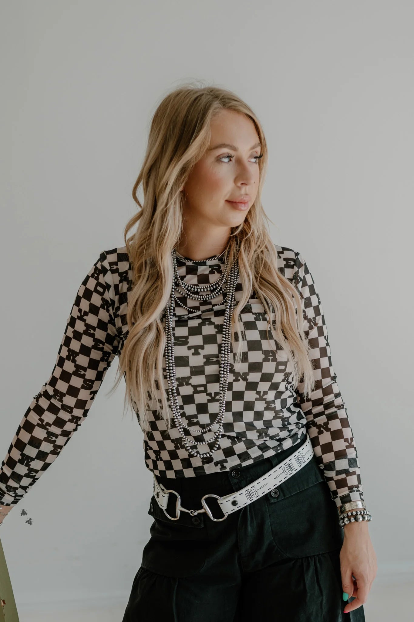 Checked Out Mesh Top