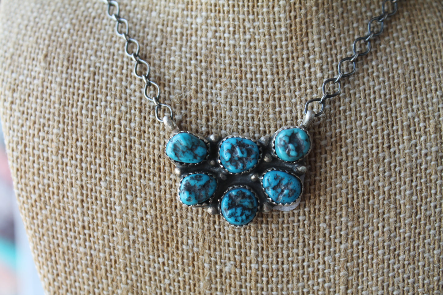 Donovan Nez Navajo Handmade SS Kingman Turquoise Necklace