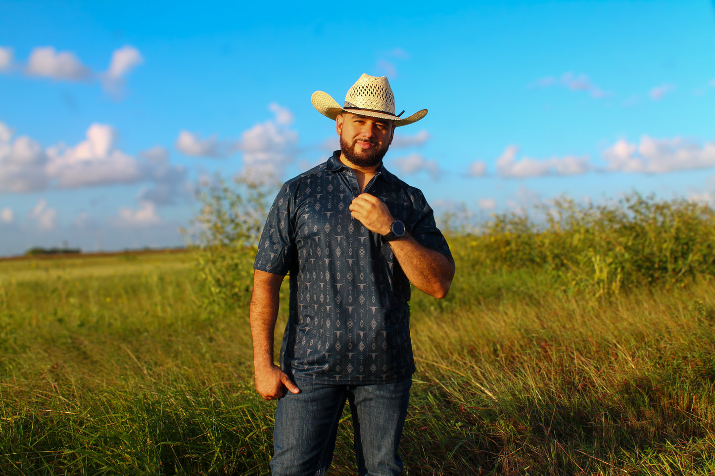 Men’s Cinch Navy Bull Skull ArenaFlex Polo