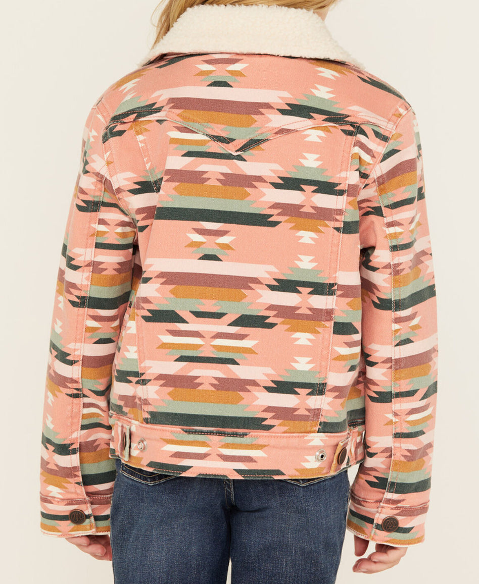 Wrangler West Girls Sherpa Aztec Jacket- Pink