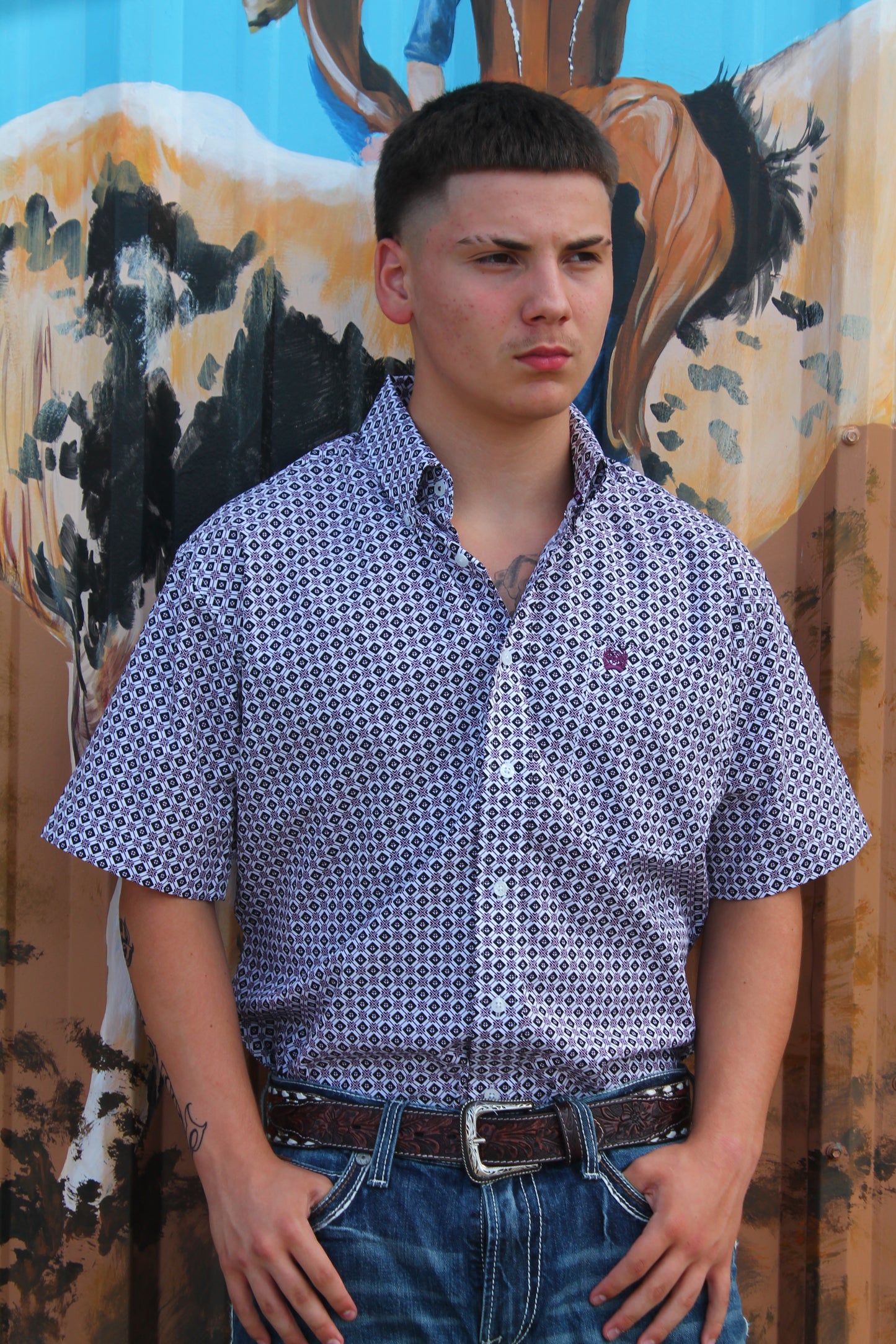 Men’s Cinch Royal Purple/White SS Button-up