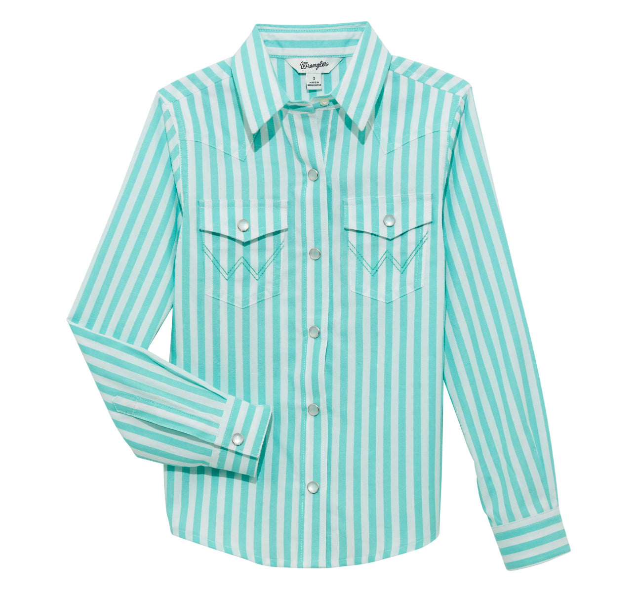Wrangler Girl’s Teal Striped Long-sleeve Pearlsnap