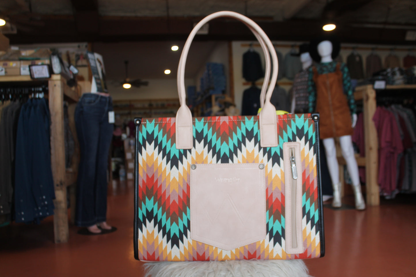 Wrangler: Black Southwestern Pattern Concealed Carry Wide Tote