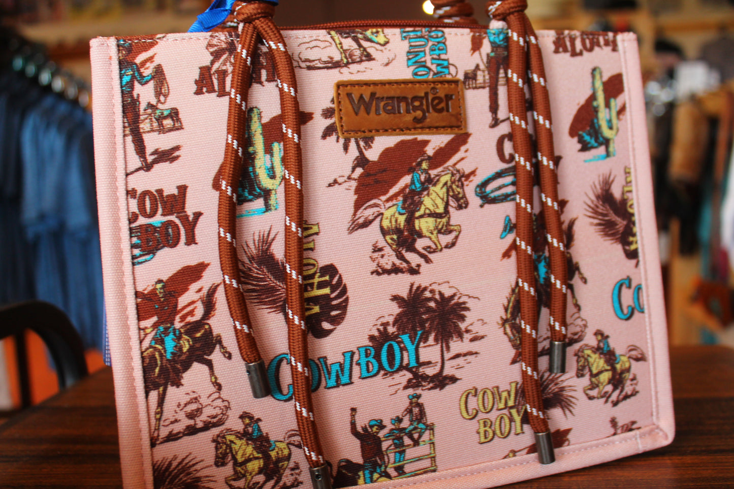 Wrangler Cowboy Print Tote-Dark Pink