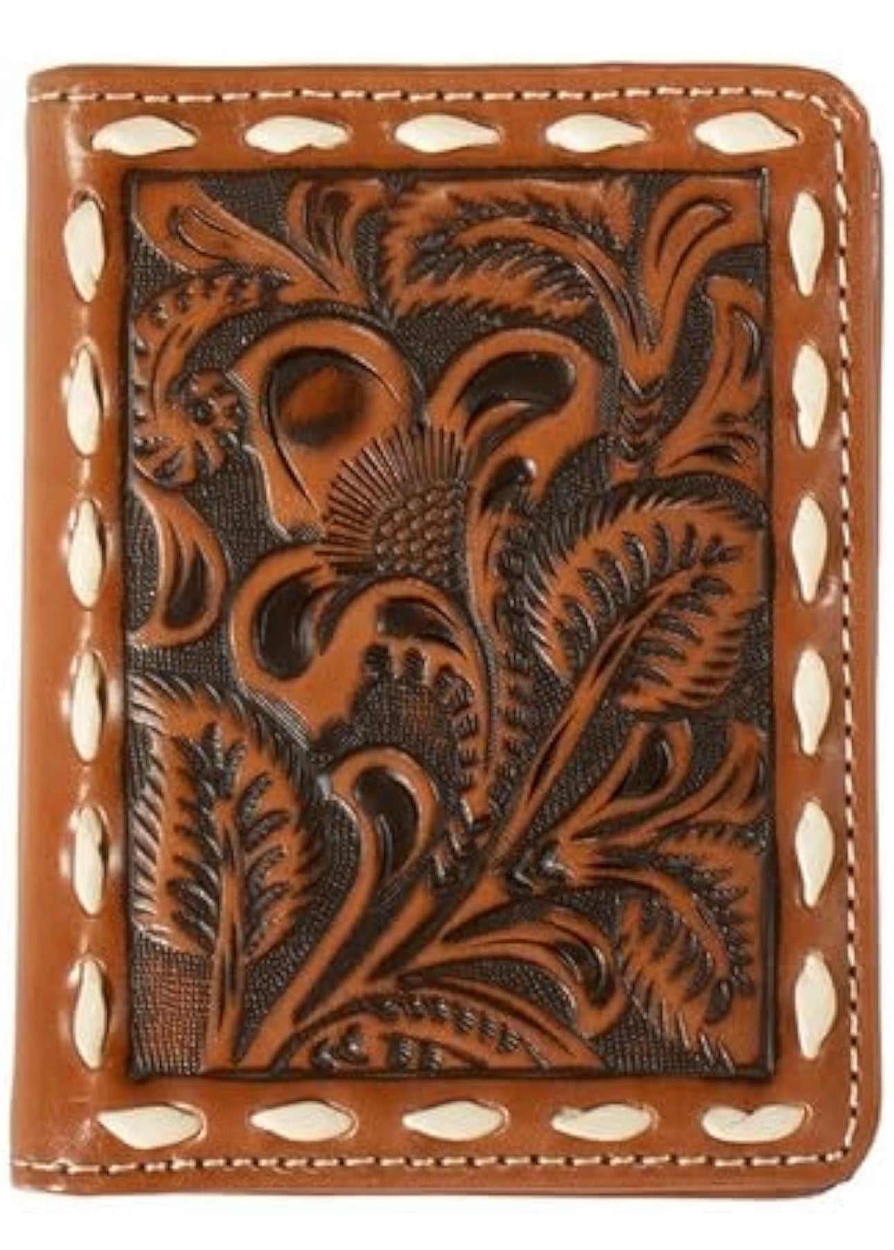 Nocona Bifold Flip Buck Lace Floral Embossed Wallet, Tan,