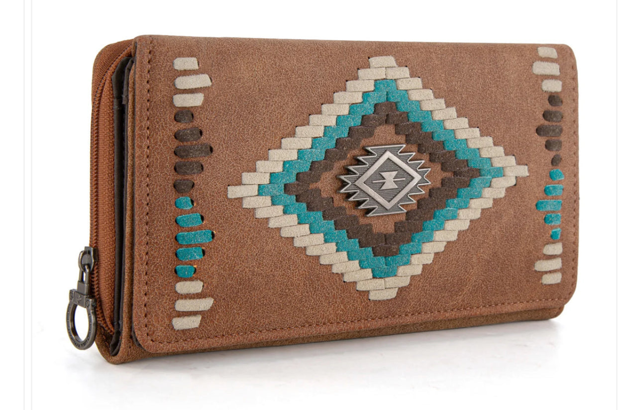 Montana West Brown Aztec Zippered Wallet