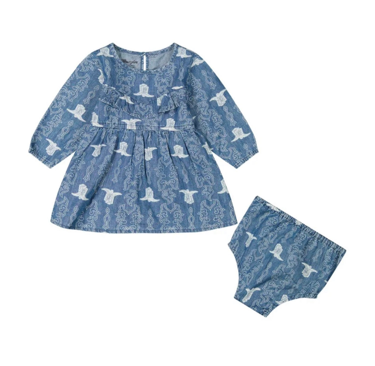 Wrangler Denim Baby Girls Boot Stitch Longsleeve Dress with Diaper Cover 112385756 ðŸ¤
