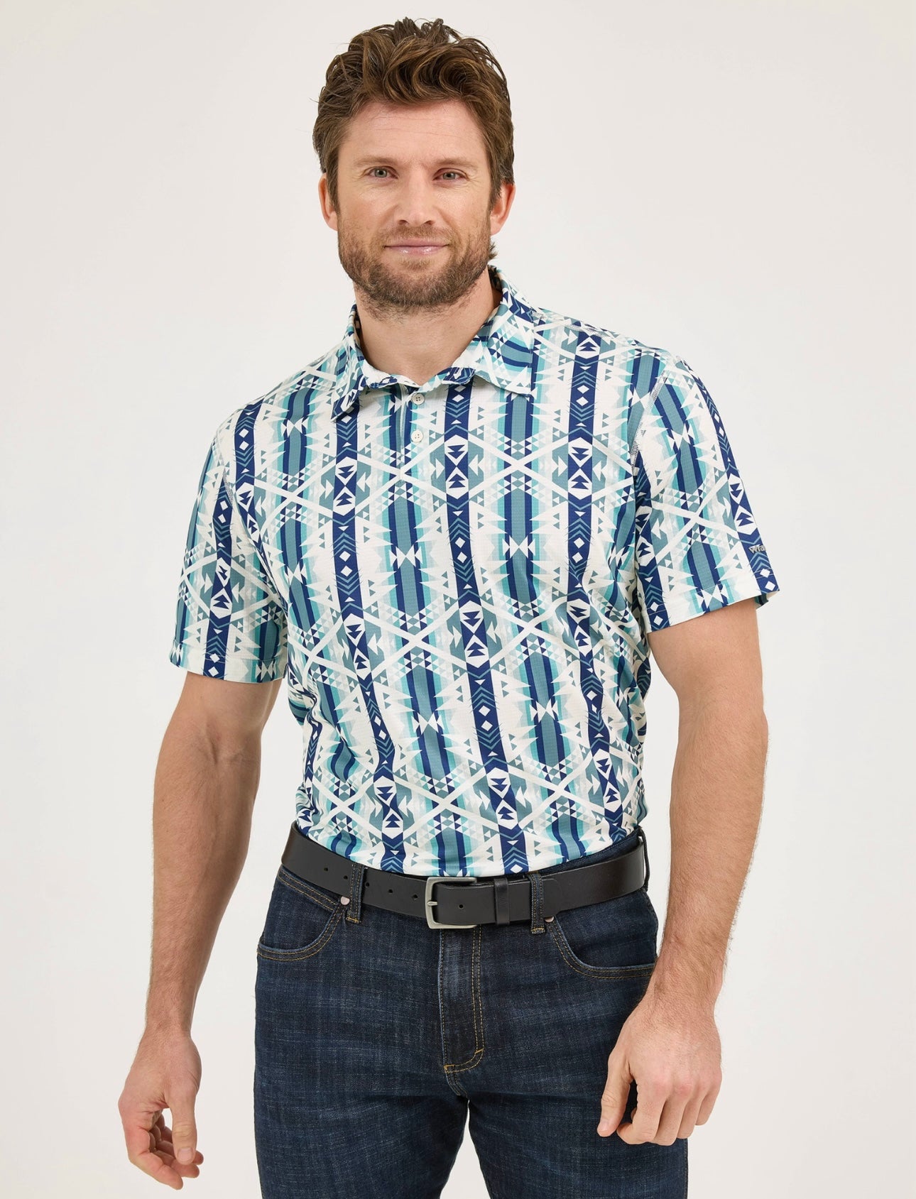 Men’s Wrangler Blue Aztec Polo