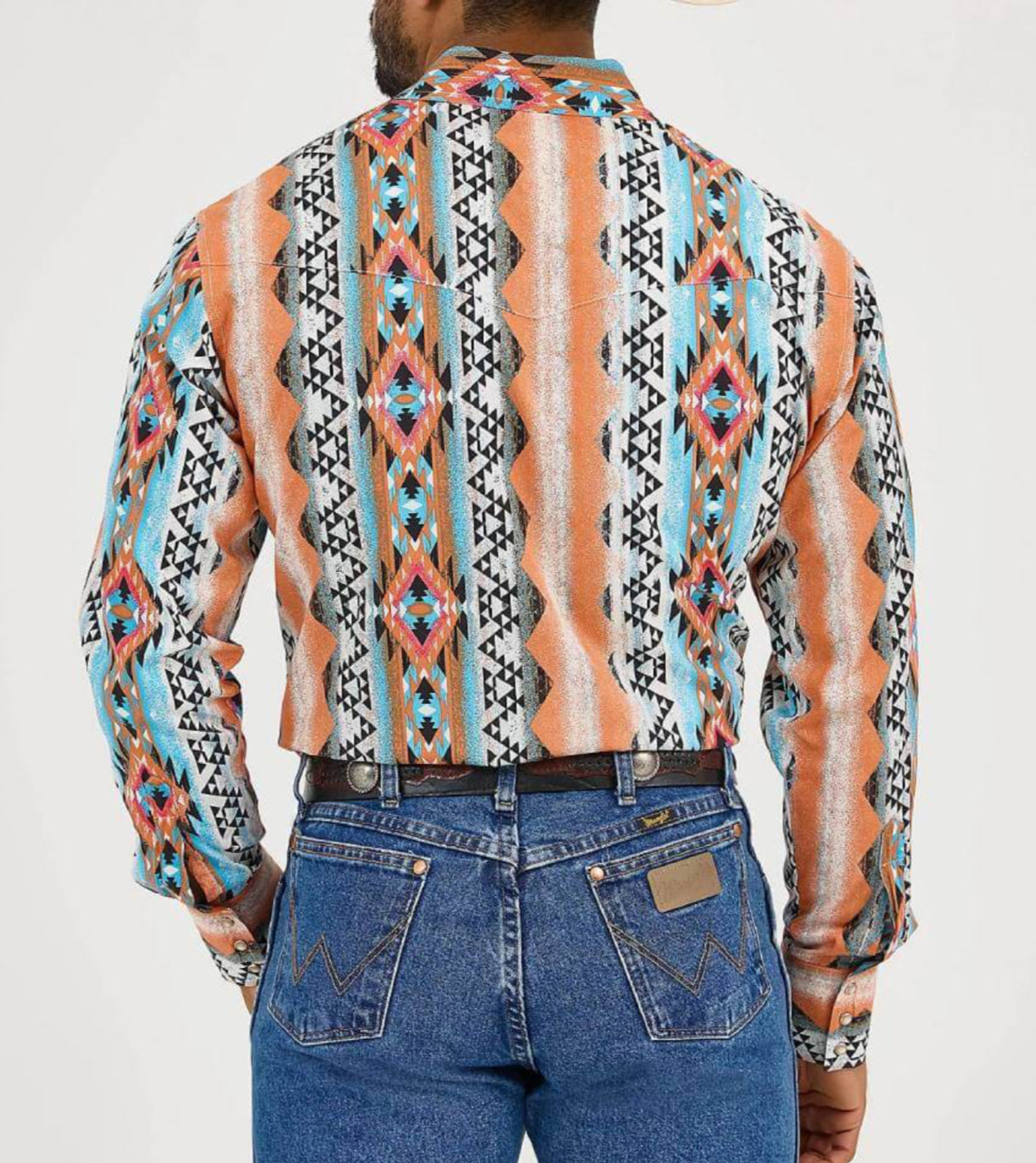 Wrangler Mens Checotah Western Printed Shirt Orange