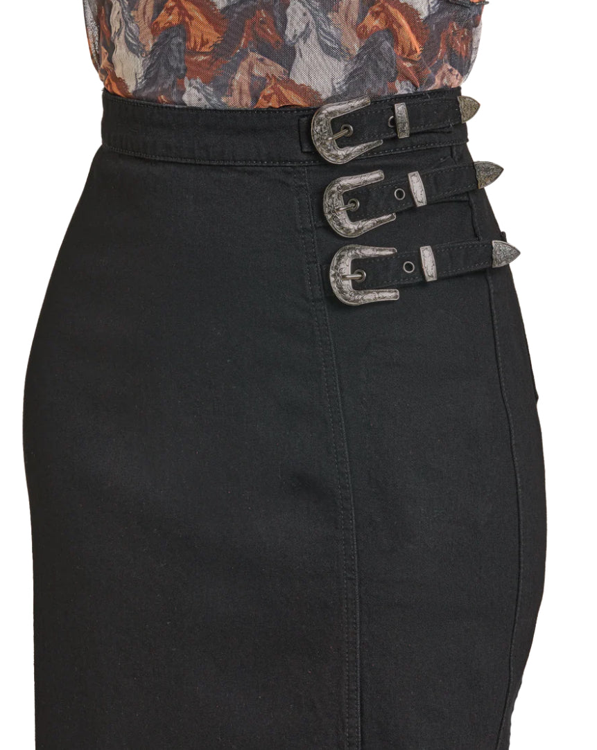 ROCK & ROLL COWGIRL WOMEN'S BLACK DENIM MAXI SKIRT