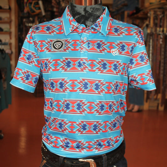 Rock & Roll Men's Blue/Orange Aztec Polo