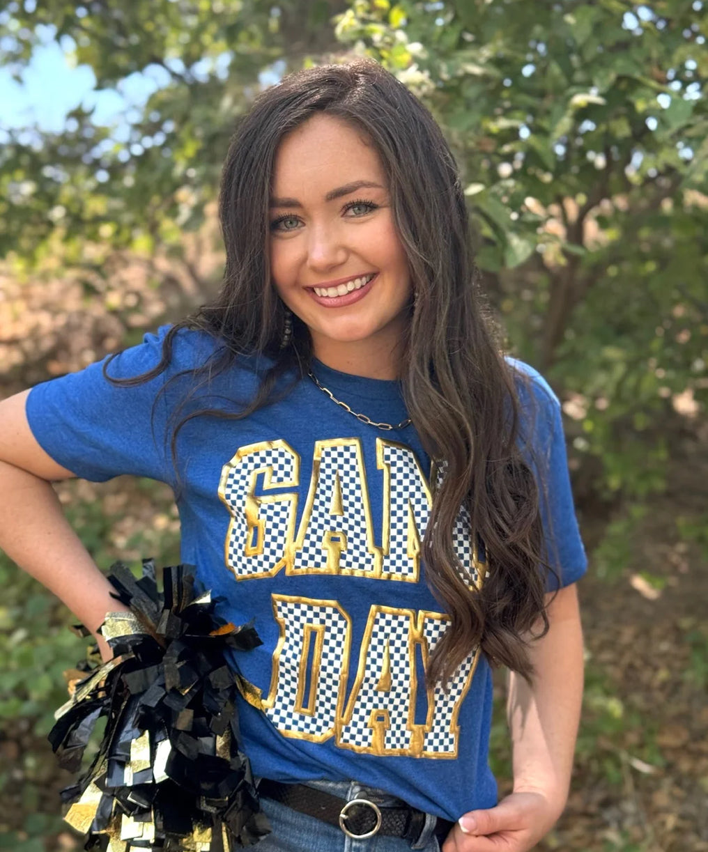 Checkered GAME DAY Tee Blue/GOLD