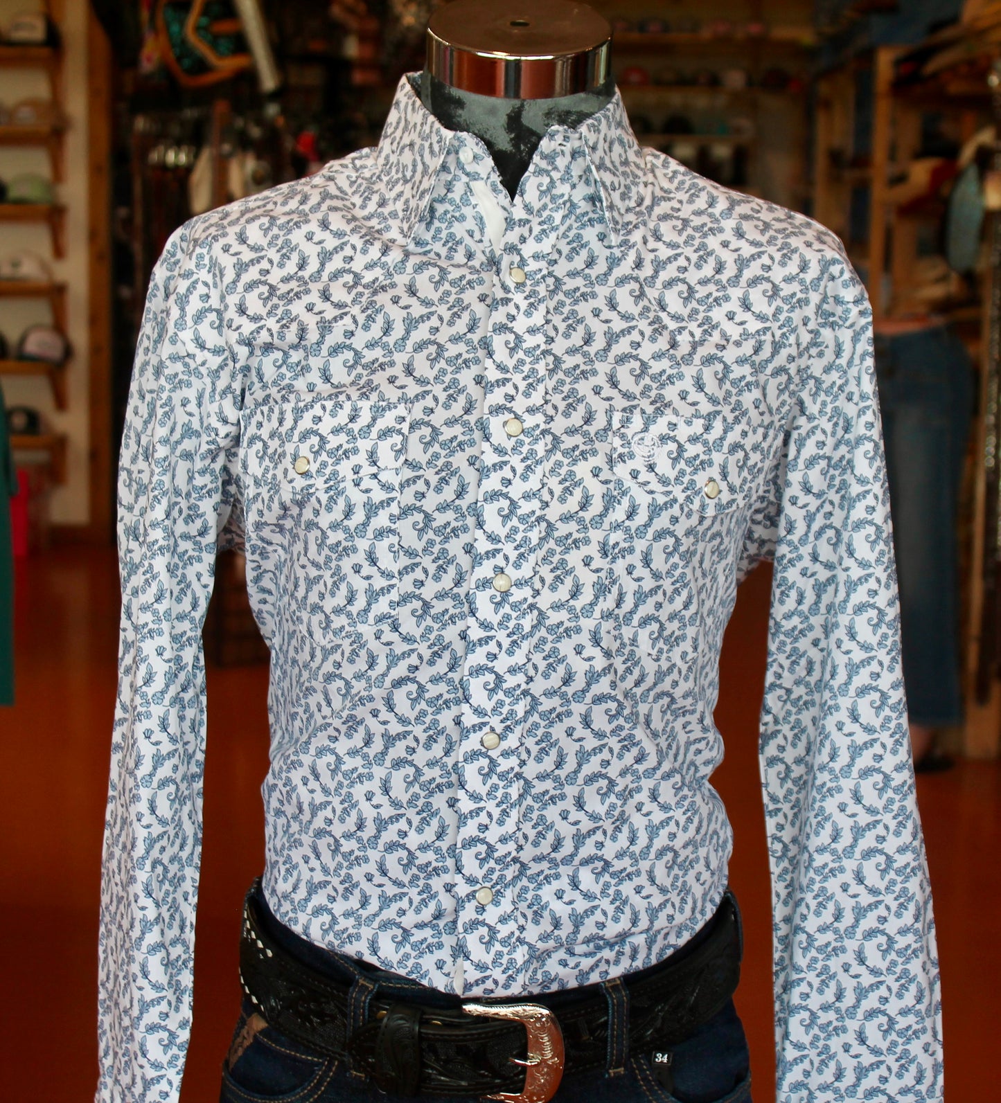 Wrangler Men’s Blue Vine Pearl-snap