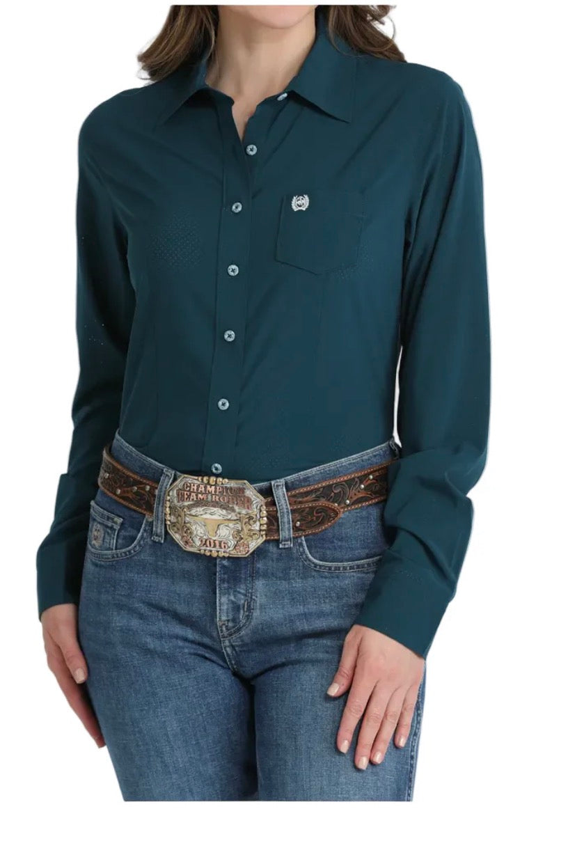 MSW9164272 Cinch Women's Long Sleeve Button Up ArenaFlex Western Shirt - Dark Teal