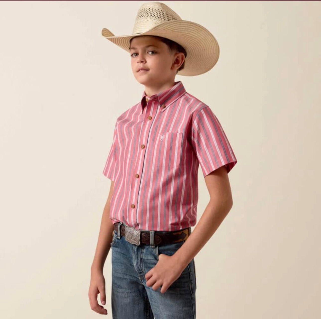 Ariat Boys Pro Series Bobby Shirt Hibiscus Red Stripe - 10073638