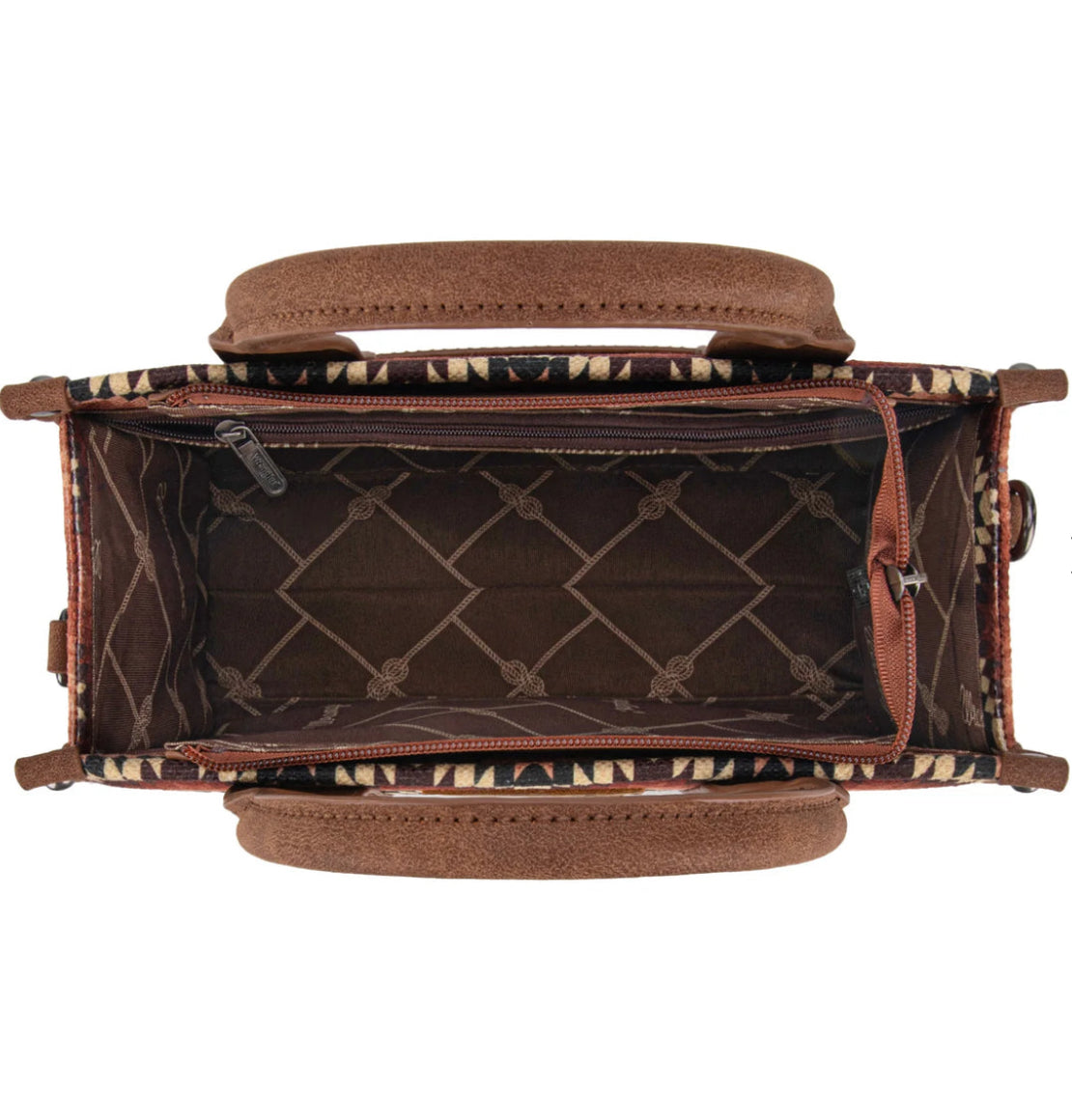 WG2211-8120S Wrangler Southwestern Pattern Dual Sided Print Tote/Crossbody - BROWN