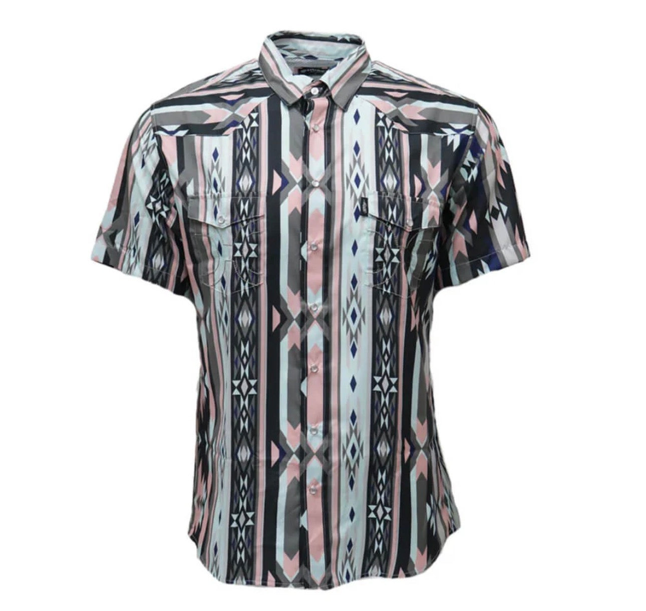Hooey Mens "Sol" Short Sleeve Pearl Snap Shirt Pink/Aztec - HT2621PKAZ