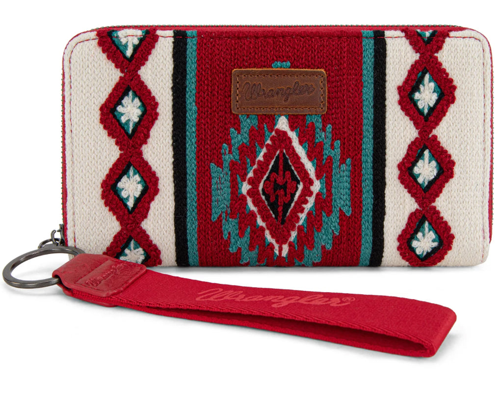 WG174-W0062 Wrangler Southwestern Knitted Wallet/Wristlet - Burgundy