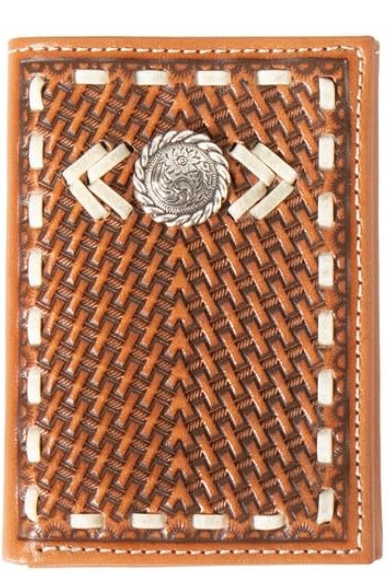 Nocona Belt Co. Men's Trifold Rawhide Lace Concho Wallet, Tan