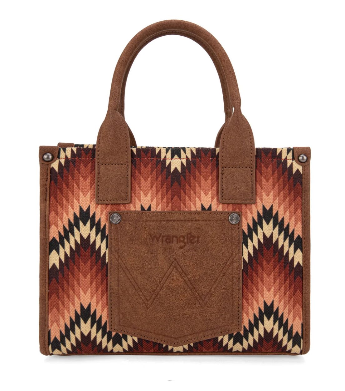 WG2211-8120S Wrangler Southwestern Pattern Dual Sided Print Tote/Crossbody - BROWN