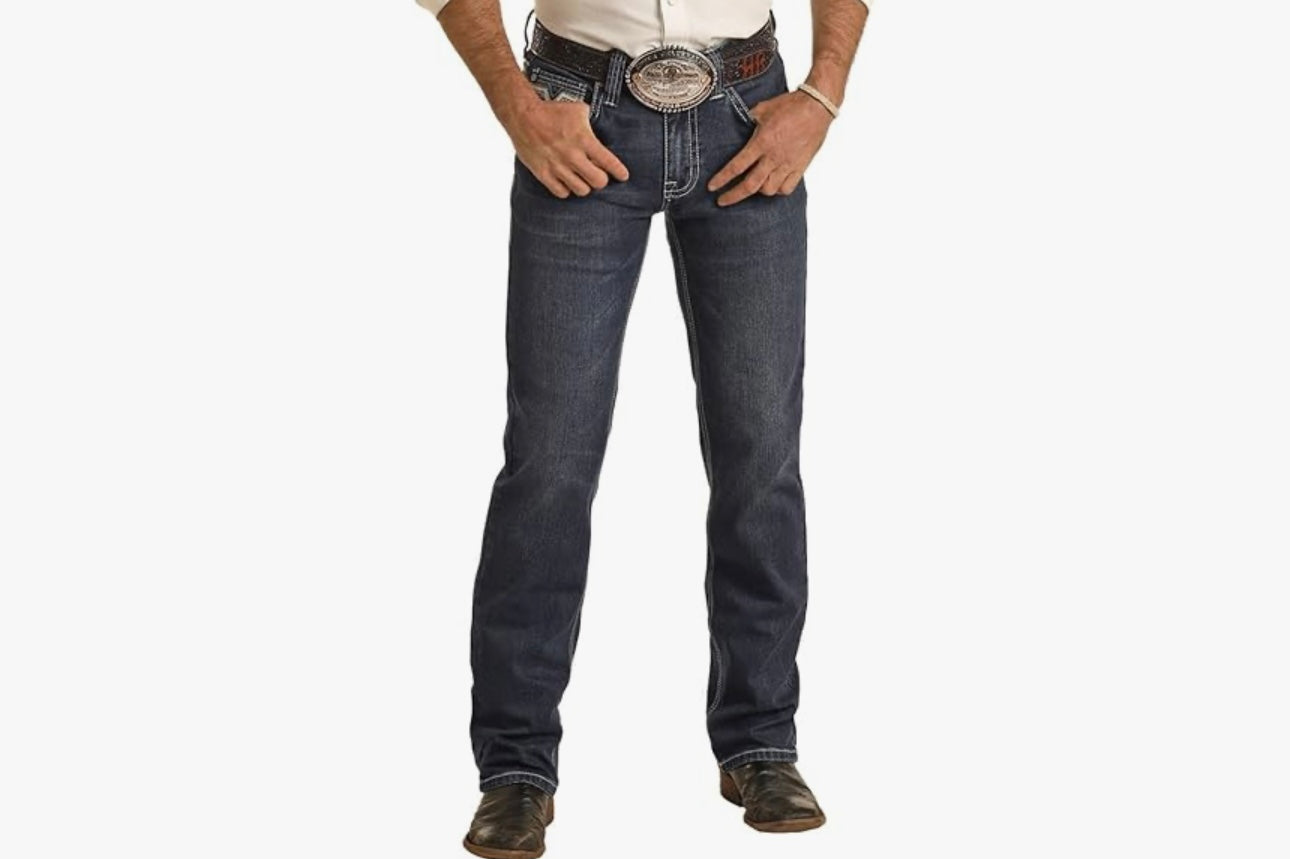 Rock&Roll Denim Leather Emb Revolver Straight Jeans - Dark Vintage