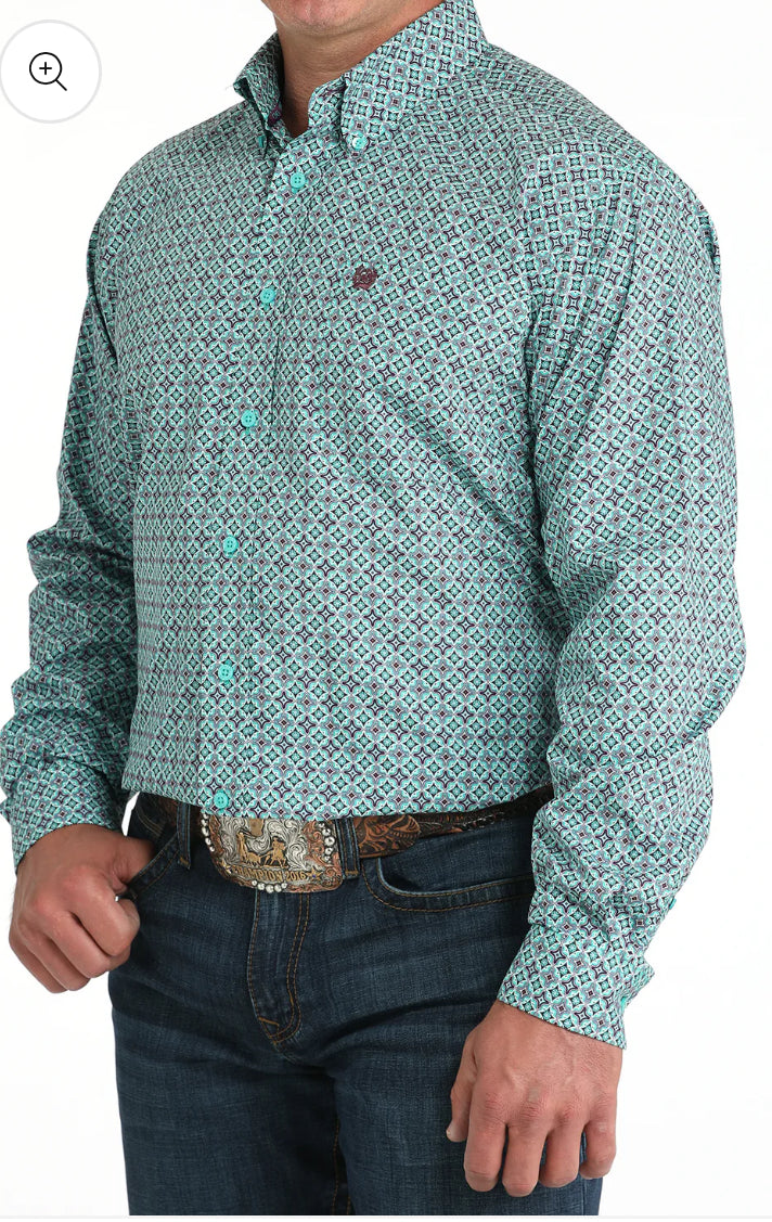 Cinch Turquoise & purple Print Button Up L/S