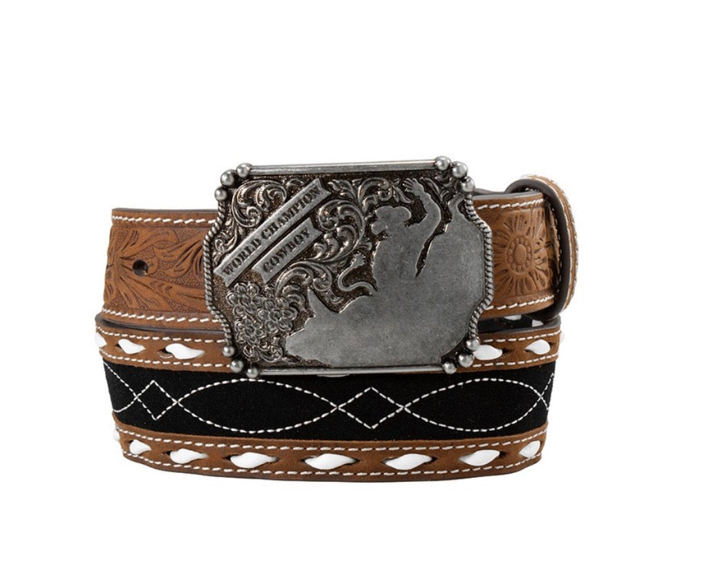 3D BOY'S ROUGHOUT INLAY BULL RIDER WESTERN BELT