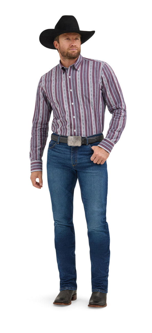 Wrangler Mens Cody Johnson Multi Color Stripe Button Long Sleeve Shirt